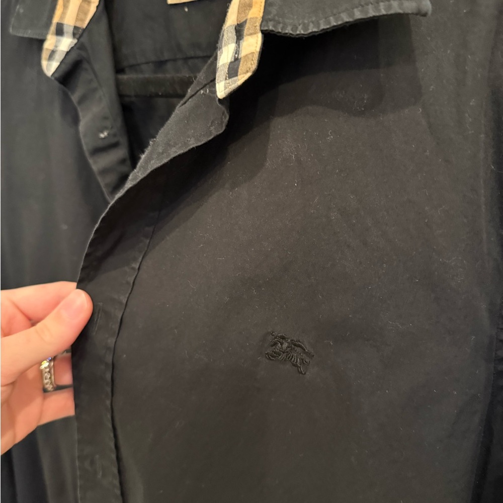 Burberry Black Button Down Shirt with Plaid Accents - Picture 4 of 7